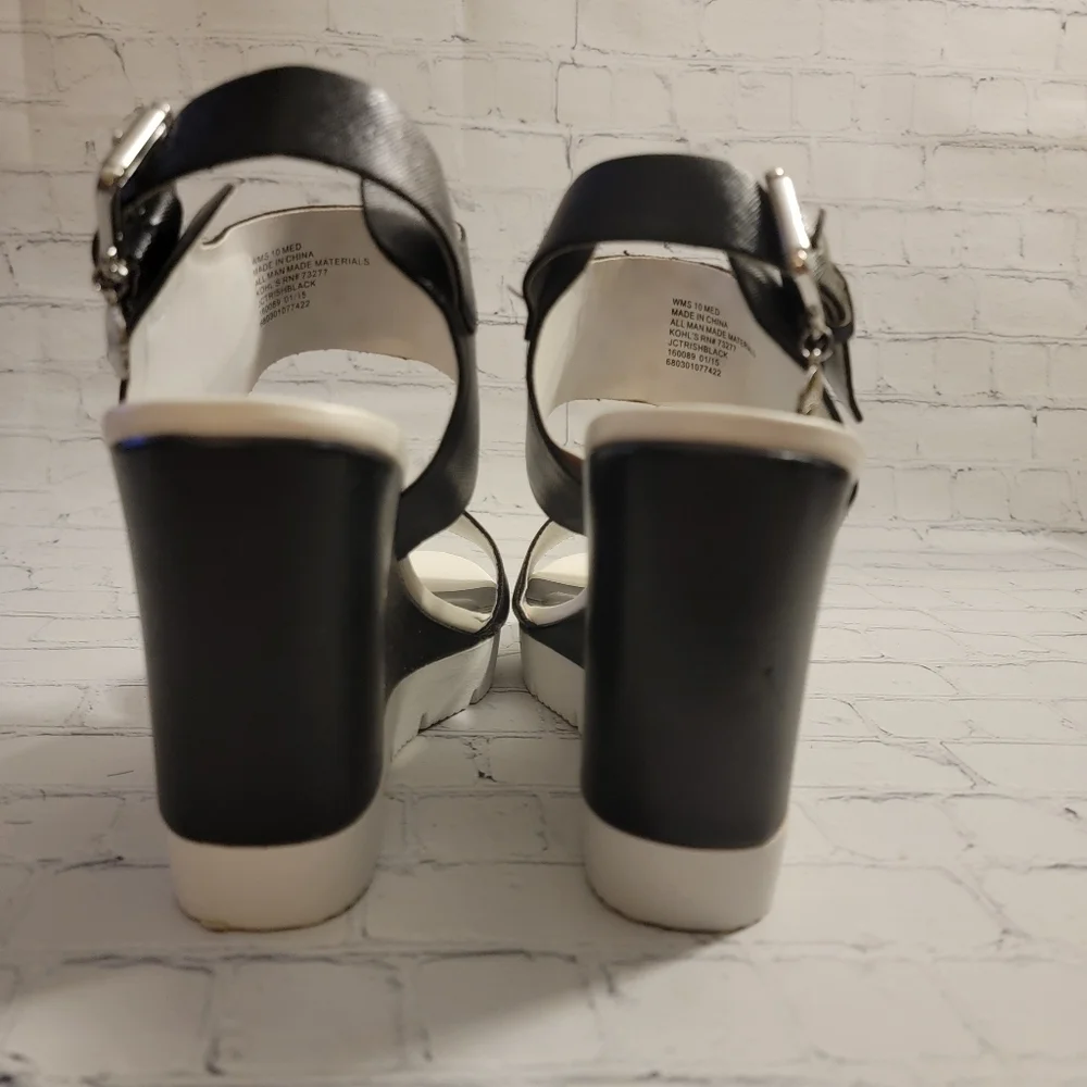 Juicy Couture Black and White Wedge Heeled Sandles Size 10